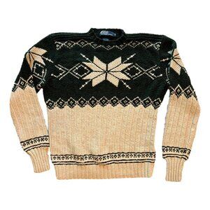Vintage Polo By Ralph Lauren Nordic Snowflake Cotton Linen Knit Sweater Mens